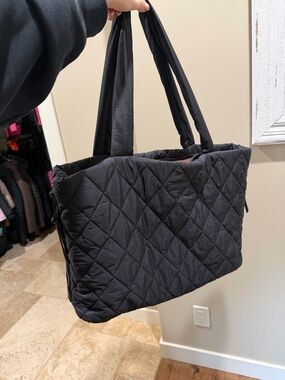 Poppy & Peonies Quilted Black Tote